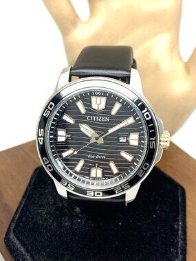 Citizen Men's Watch AW1706-52E Eco Drive Sport Black Dial Leather Strap 45mm